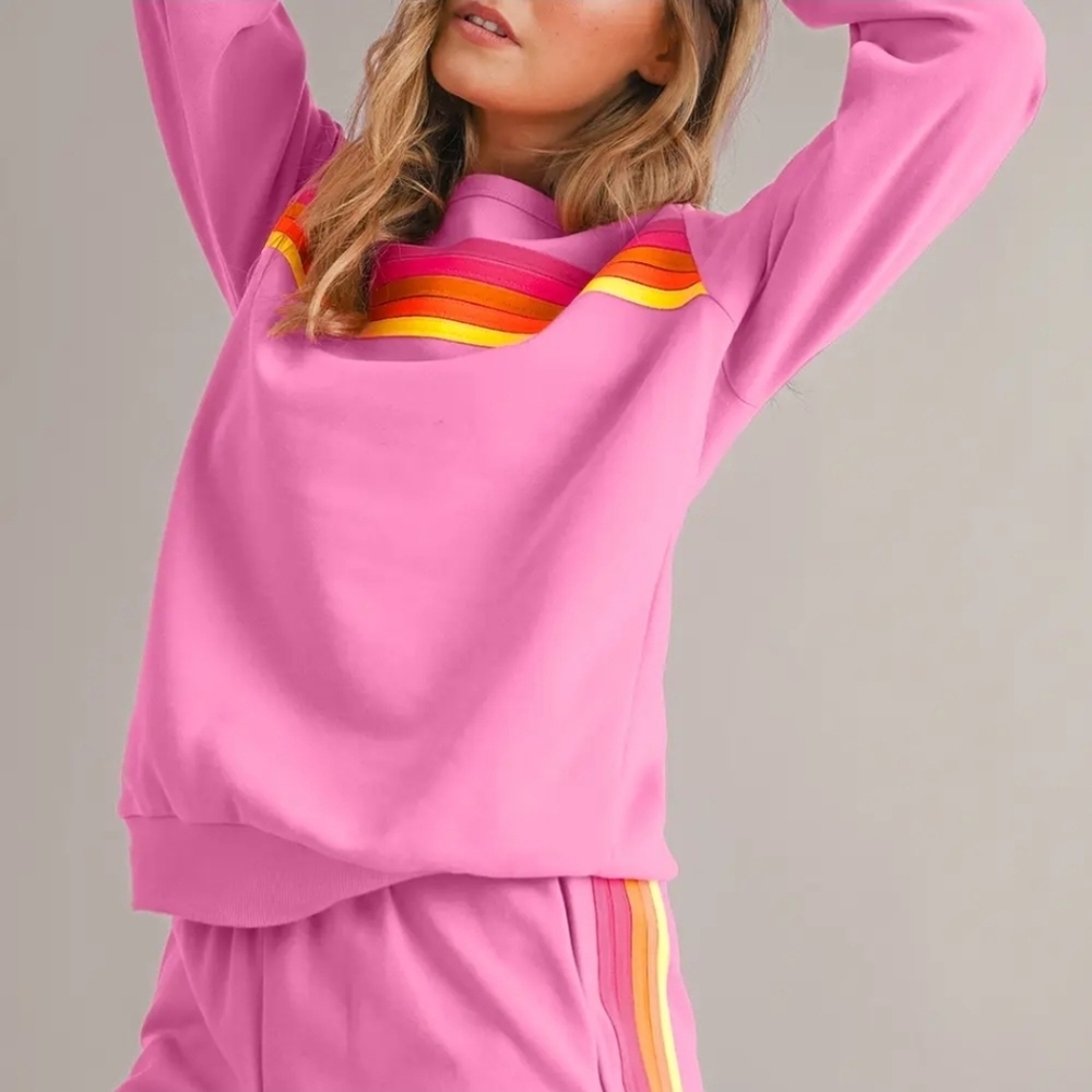 The Cozy Crew Set| Crew Sweater Neck+Short Set Pink Med,Large NWT$120 - Picture 4 of 13